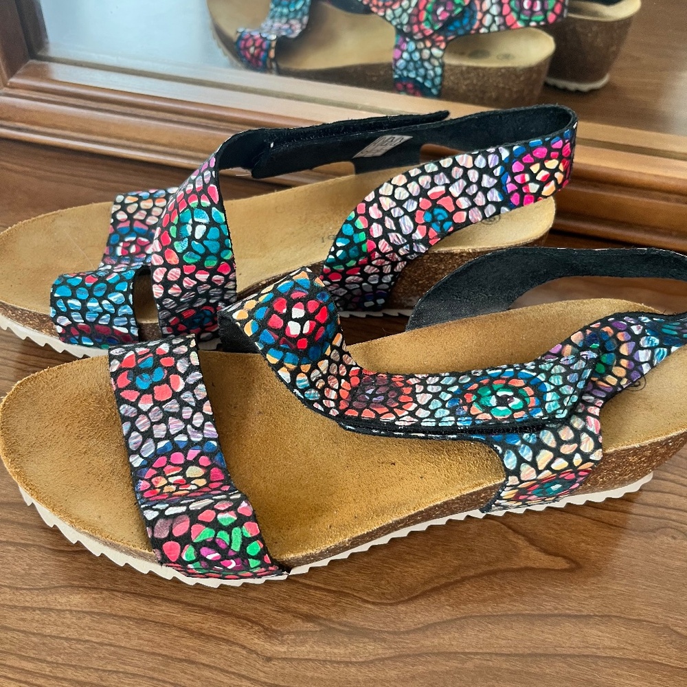 Multicolor Cork Wedge Sandals